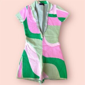 ‼️SOLD - WHITE FOX KNIT PSYCHEDELIC ROMPER/ ONESIE SIZE SMALL